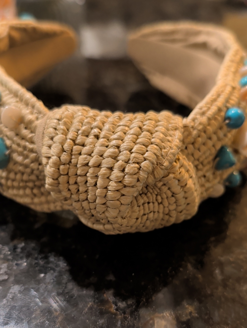 Beaded Shell & Turquoise Raffia Headband - Picture 3 of 4